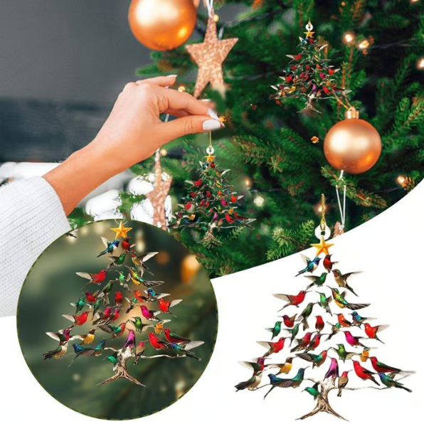 🔥🐦🎄Χριστουγεννιάτικο 2D ακρυλικό στολίδι με θέμα το κολιμπρί