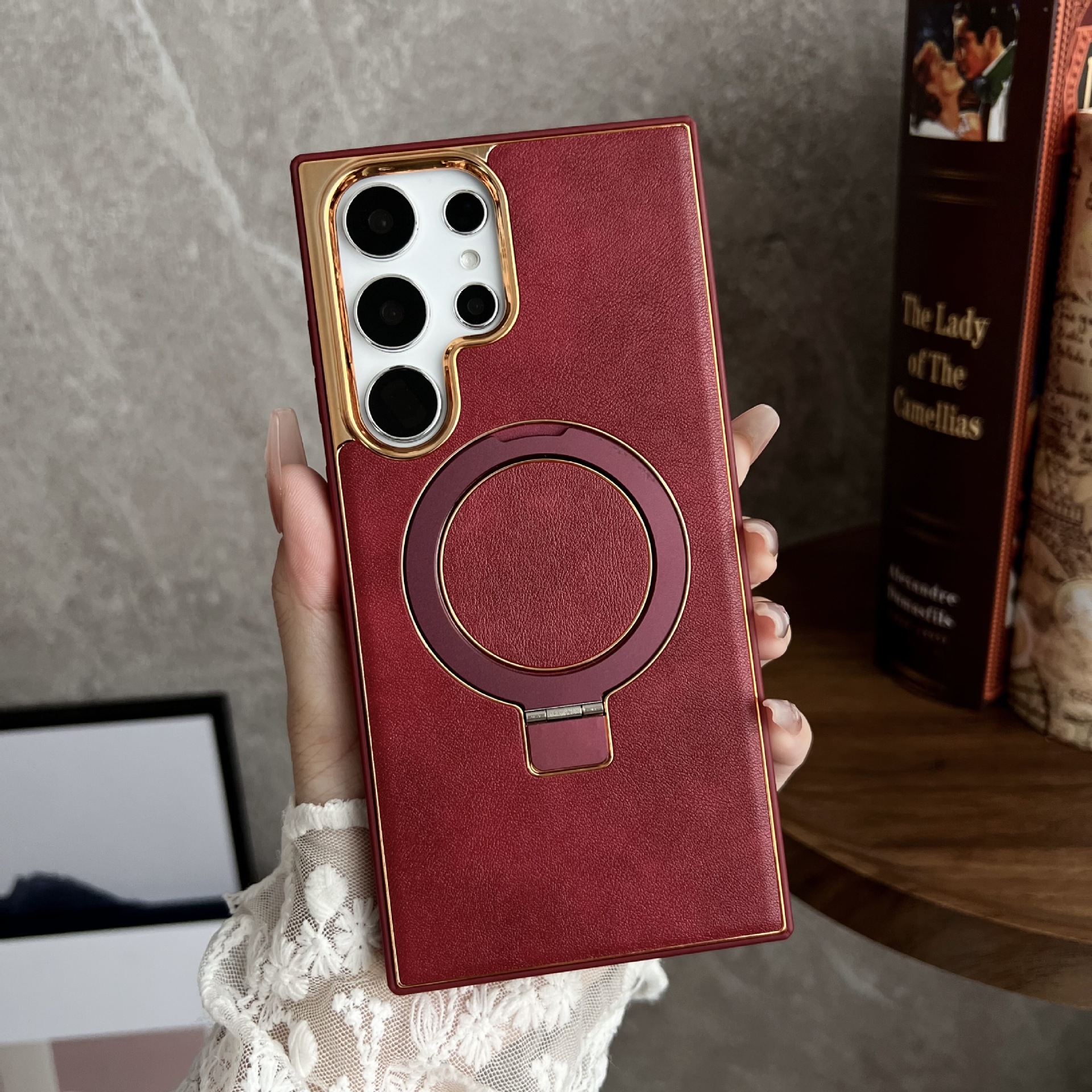 Αόρατη μαγνητική θήκη Επικαλυμμένη δερμάτινη θήκη τηλεφώνου για Samsung Galaxy