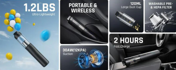 🚗Νέο προϊόν σε προσφορά💥Ασύρματη ηλεκτρική σκούπα αυτοκινήτου Slim V8 Mate Υψηλής ισχύος 13000Pa/30AW