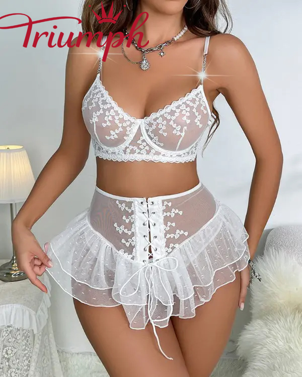 Triumph❤️Το σετ εσωρούχων από δαντέλα με αντίθεση με μοτίβο καρδιάς είναι εξαιρετικά σέξι, ✨ Γυναικεία σέξι εσώρουχα από δαντέλα