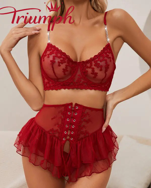 Triumph❤️Το σετ εσωρούχων από δαντέλα με αντίθεση με μοτίβο καρδιάς είναι εξαιρετικά σέξι, ✨ Γυναικεία σέξι εσώρουχα από δαντέλα