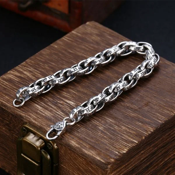 Sterling Silver Six Character Truth Vajra Pestle Amulet Bracelet