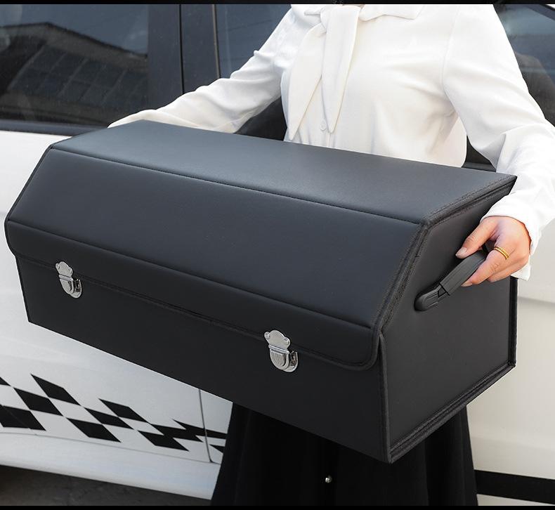 Caixa de armazenamento de couro para porta-malas de carro