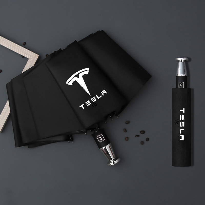 VIP Business αναδιπλούμενη λαστιχένια ομπρέλα με δέκα κόκκαλα, μαύρη