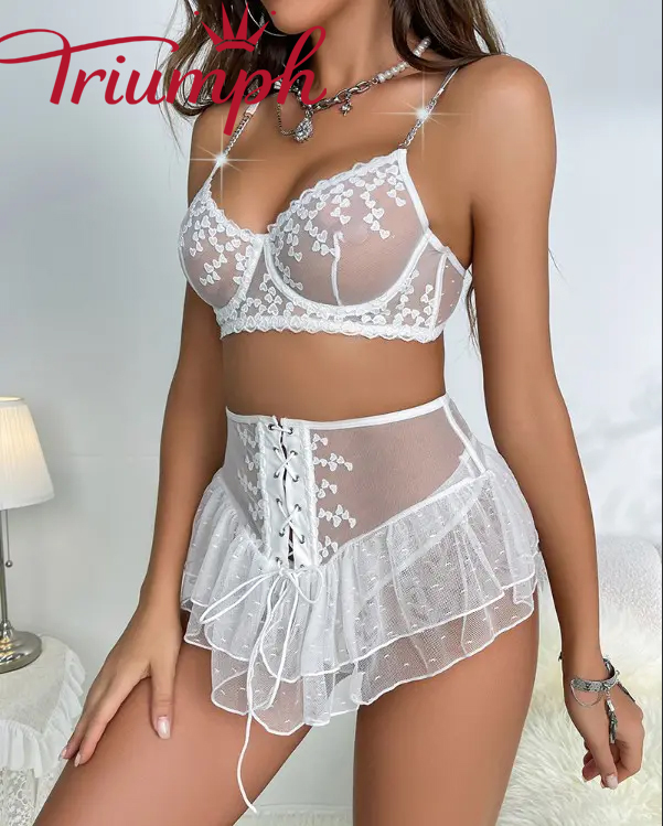 Triumph❤️Το σετ εσωρούχων από δαντέλα με αντίθεση με μοτίβο καρδιάς είναι εξαιρετικά σέξι, ✨ Γυναικεία σέξι εσώρουχα από δαντέλα