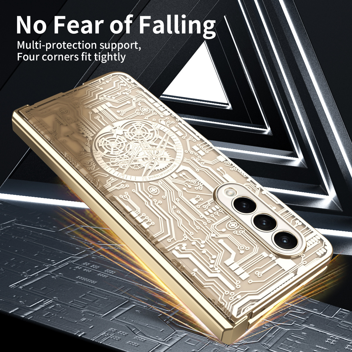 Samsung Z FOLD 5/4/3 galvanicky pokovené průhledné mechanické pouzdro na mobilní telefon proti pádu