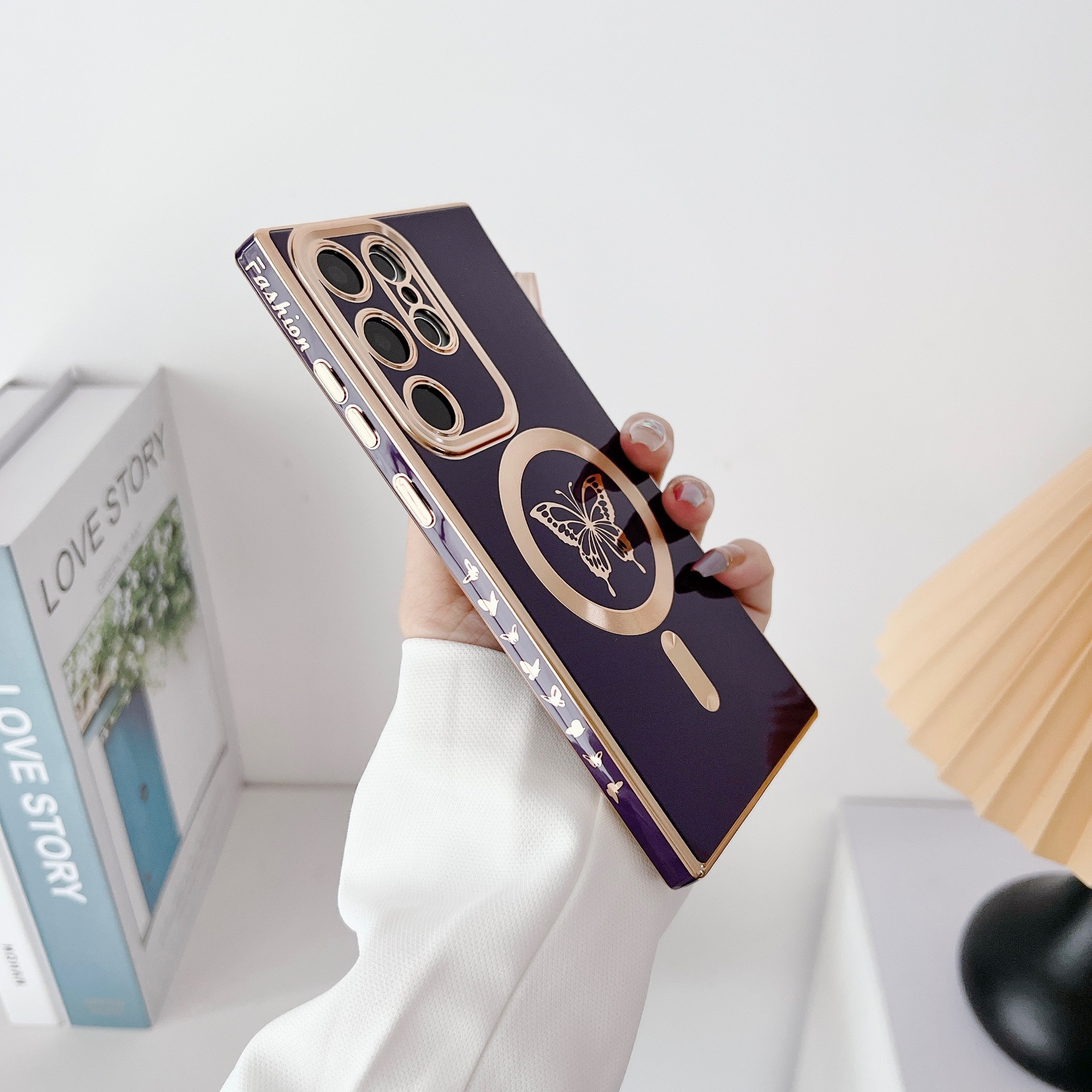 Husă magnetică pentru telefon cu placare fluture la modă pentru Samsung Galaxy S23 S22 S21