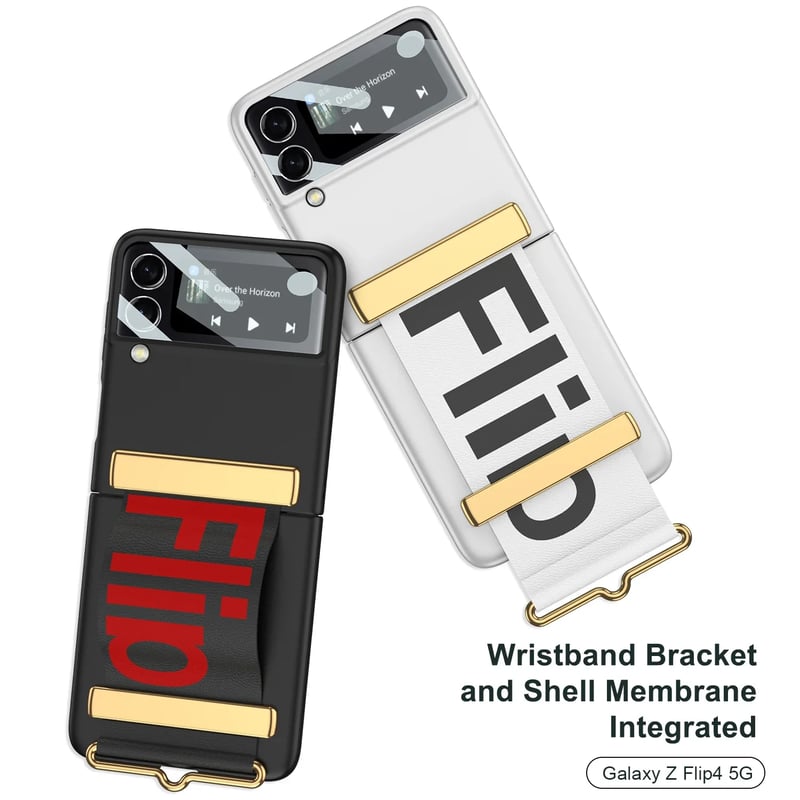 Ултра тънък сгъваем защитен калъф против падане със стойка за лента за ръка с букви за Galaxy Z Flip 3/Galaxy Z Flip 4/Galaxy Z Flip 5/Galaxy Z Flip 6