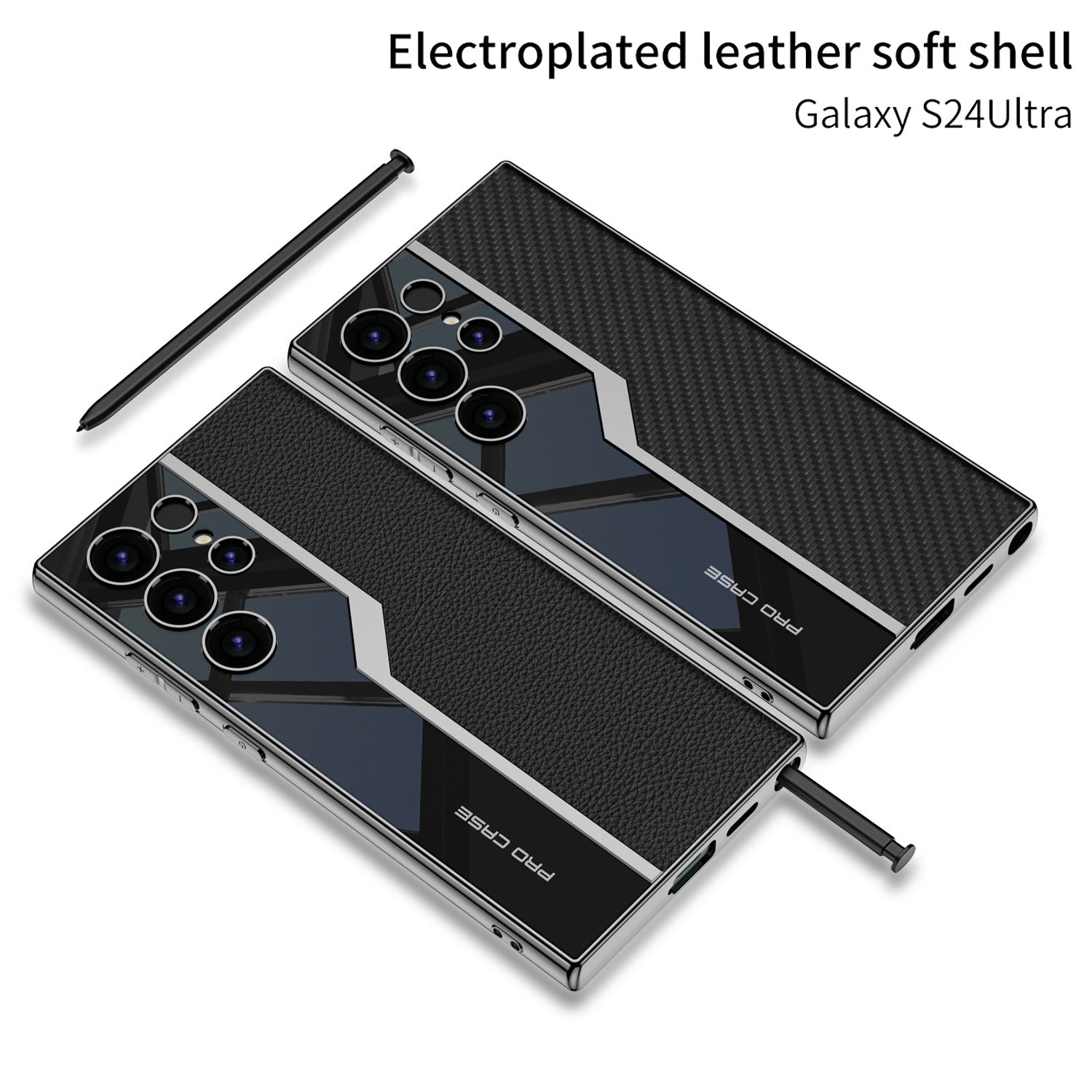 Галванизиран кожен защитен калъф против падане за телефон за Galaxy S24 S23 Ultra