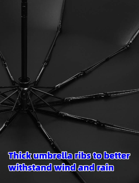 VIP Business składany parasol gumowy z dziesięcioma kośćmi w kolorze czarnym