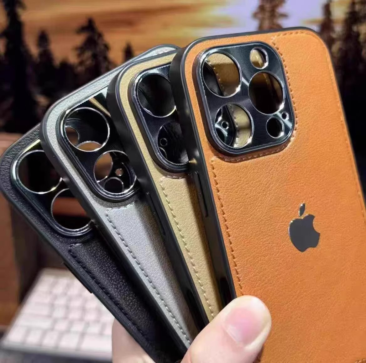 Подходящ за калъф за мобилен телефон Apple 16/15/14/13 с кожена текстура и неплъзгащ се калъф за мобилен телефон