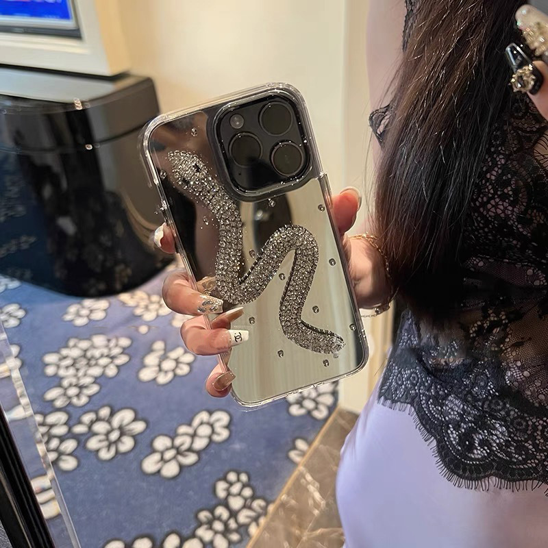 Флаш диамантена змия, подходяща за огледален калъф за телефон iPhone16, висок клас Apple 11/12/13/14/15promax