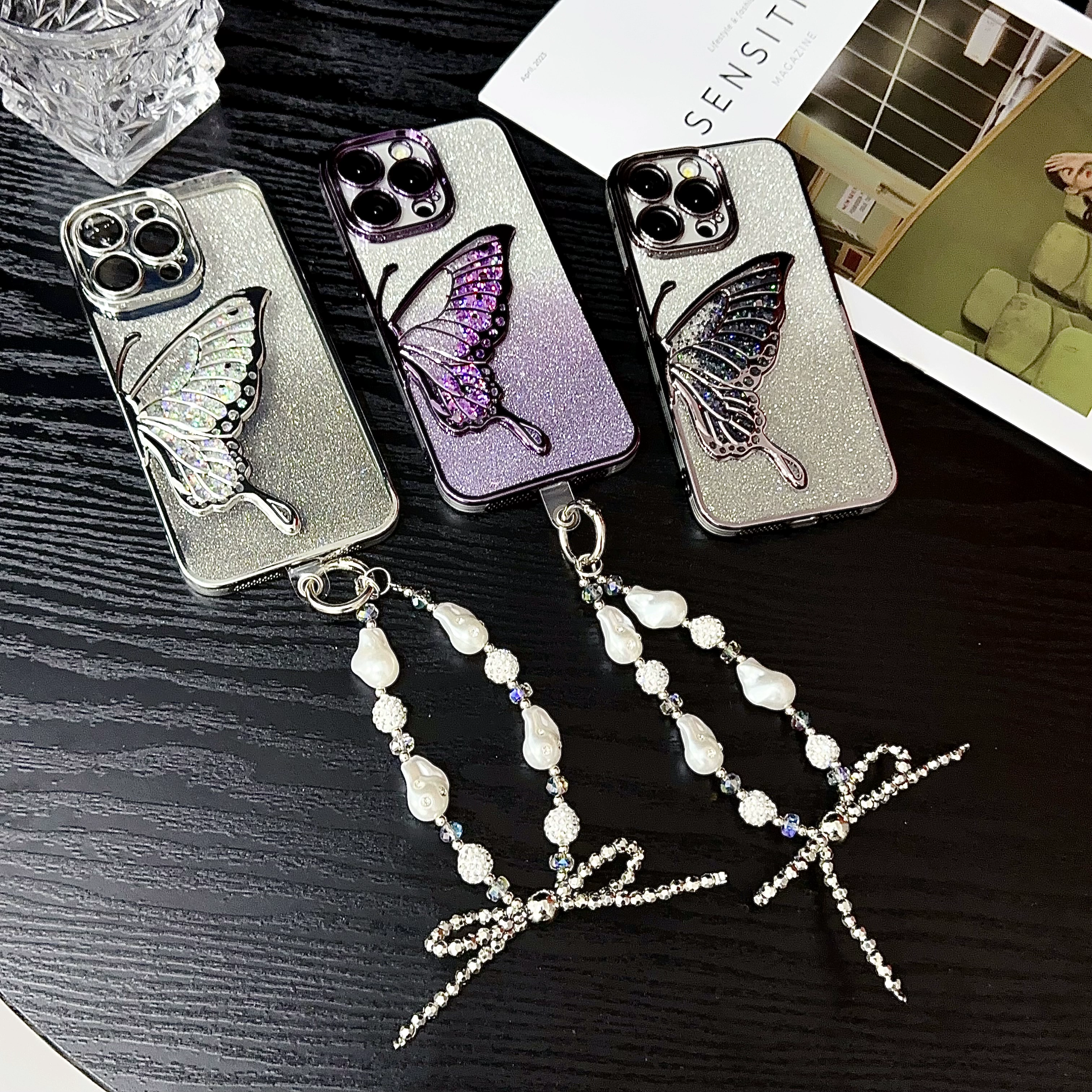 Предлага се за iPhone Луксозен калъф за телефон Quicksand Butterfly