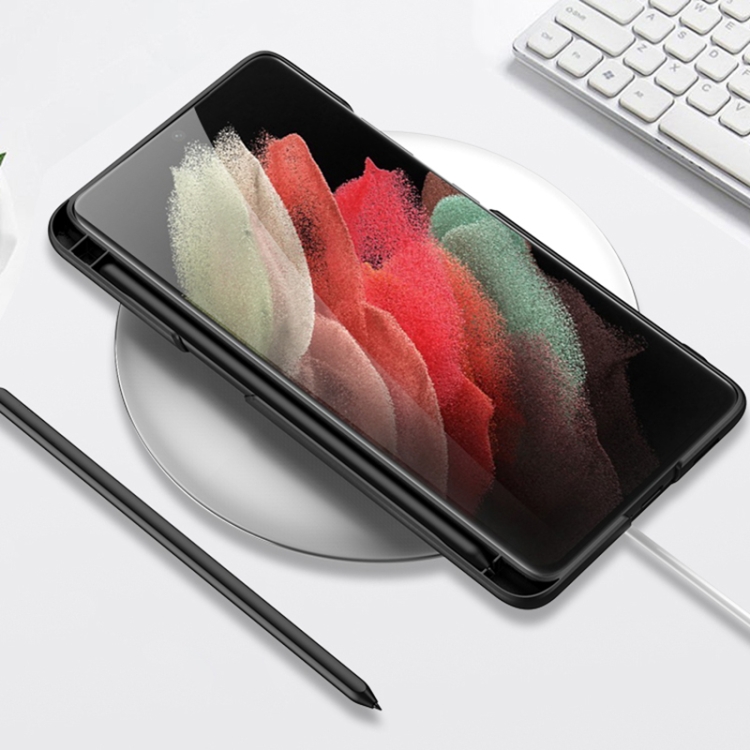 适用于三星 Galaxy S21 Ultra 5G GKK 超薄防摔手机壳 带支架&笔槽&手写笔（黑色） - B5