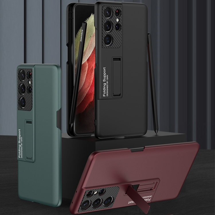 适用于三星 Galaxy S21 Ultra 5G GKK 超薄防摔手机壳 带支架&笔槽&手写笔（黑色） - B6