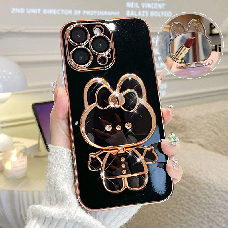✨📱Κατάλληλο για θήκη iPhone💍Νέα βάση κουνελιού πτυσσόμενος καθρέφτης μακιγιάζ all-inclusive επιμεταλλωμένος κατά της πτώσης