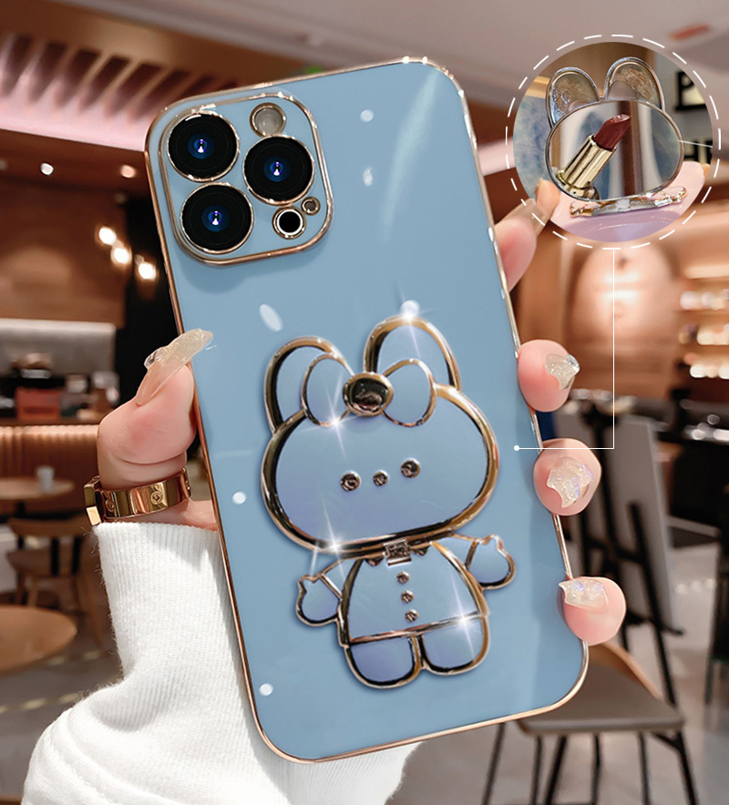 ✨📱Κατάλληλο για θήκη iPhone💍Νέα βάση κουνελιού πτυσσόμενος καθρέφτης μακιγιάζ all-inclusive επιμεταλλωμένος κατά της πτώσης
