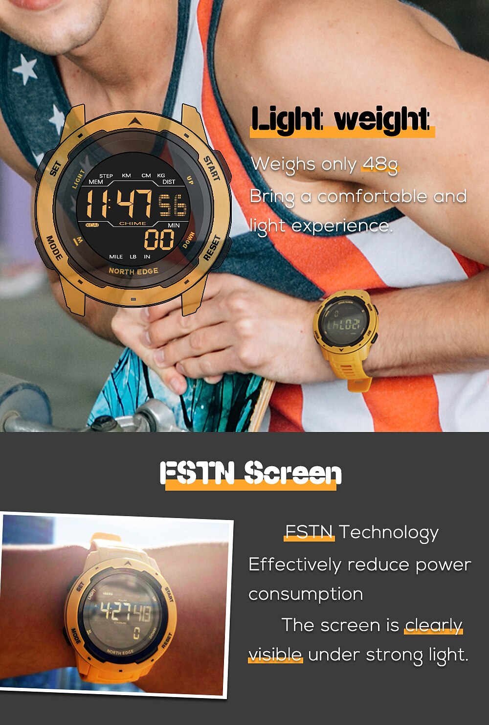 NORTH EDGE Men Digital Watch Men's Sports Watches Dual Time Pedometer Alarm Clock Waterproof 50M Digital Watch Military Clock 2023 - US $14.99 –P5