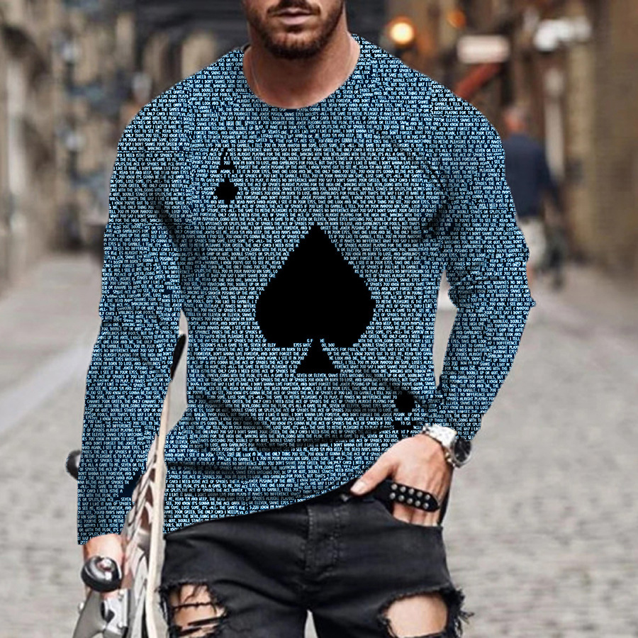 Ανδρικά must-have fashion print μακριά μανίκια, φορούν μια αίσθηση πολυτέλειας~