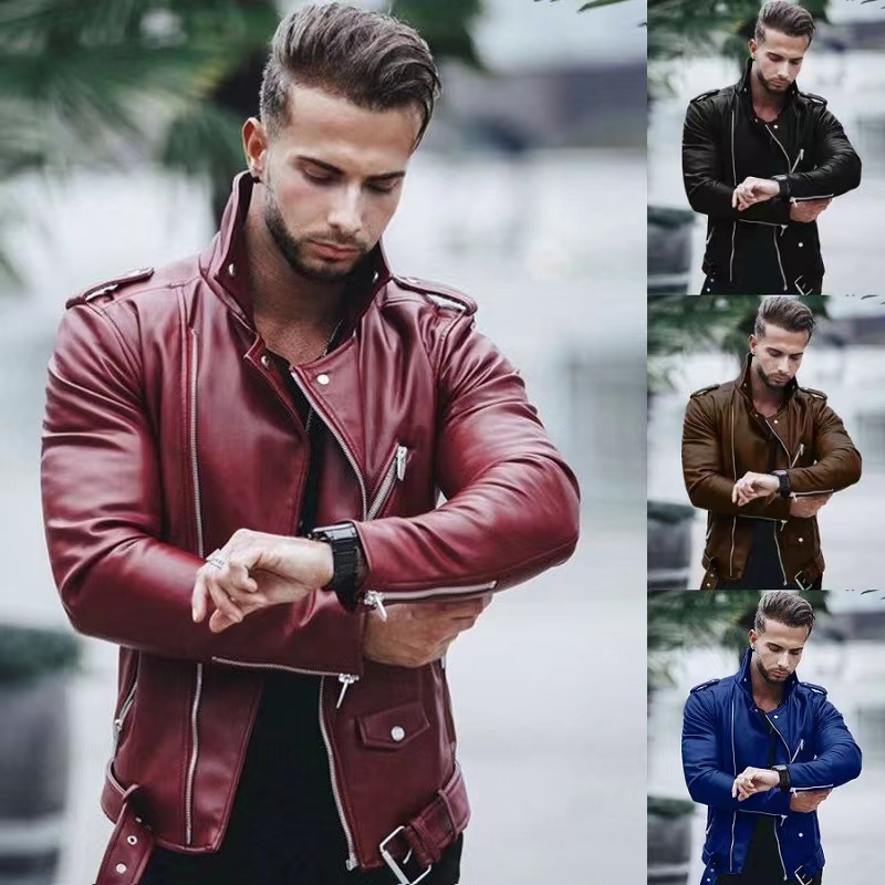 Ανδρικό δερμάτινο παλτό Plus Size Fashion Slim δερμάτινο μπουφάν