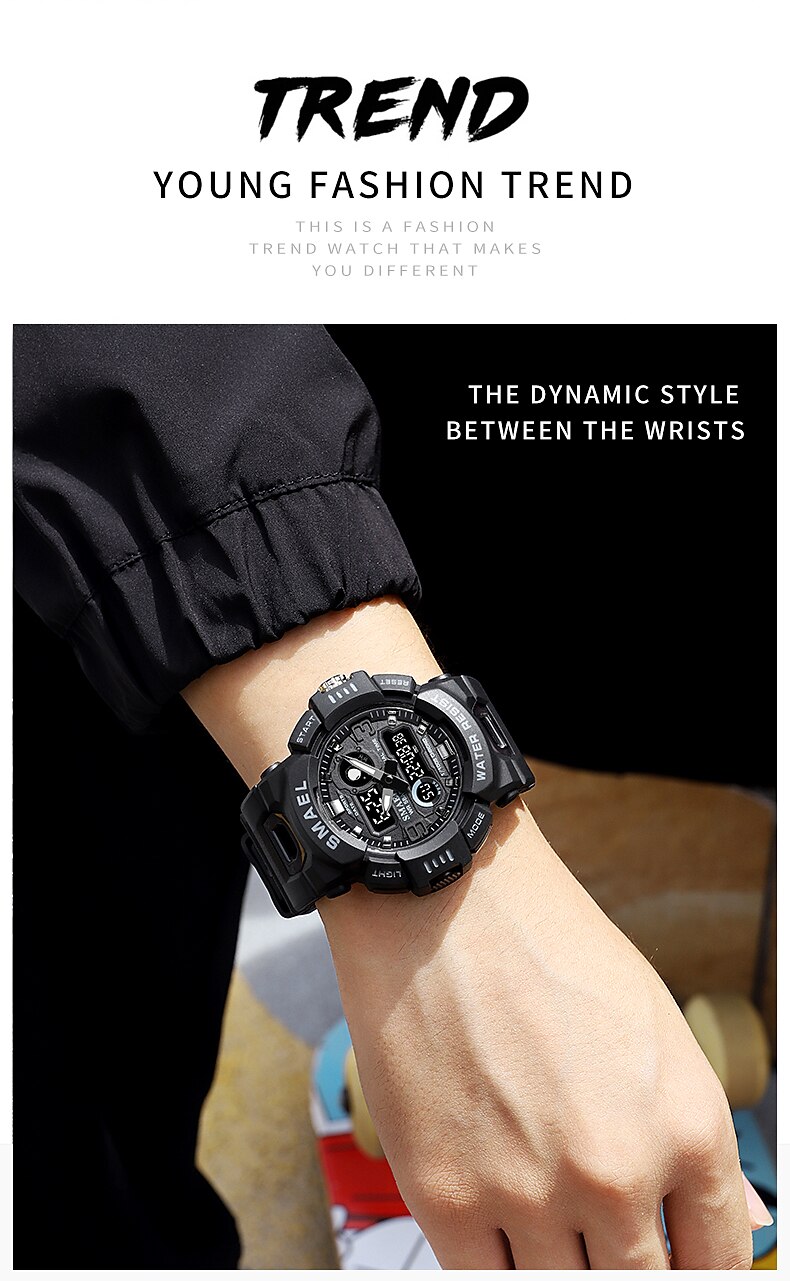 SMAEL Men Digital Watch Sports Tactical Fashion Wristwatch Luminous Stopwatch Alarm Clock Calendar Silicone Strap Watch Kids Back to School Gift 2023 - US $12.59 &ndash;P2