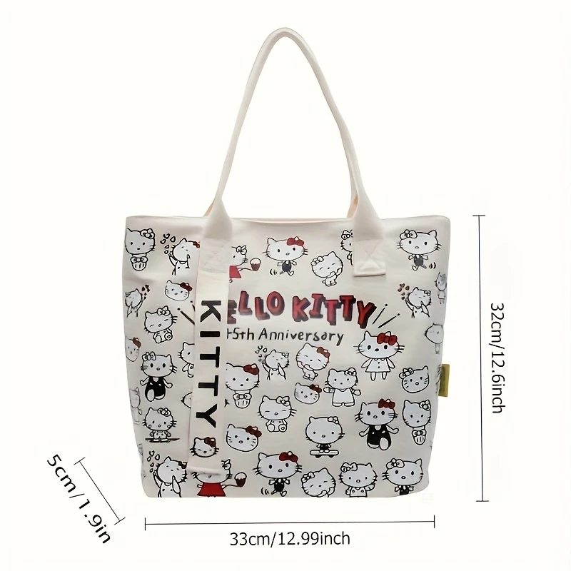 帆布手提包-大容量肩包，带可爱的猫咪设计，拉链闭合，固定肩带，粉色和黑色选项-适合购物、通勤和日常使用 详情 2