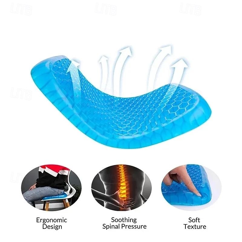 Gel Seat Cushion Cooling Thick Big Breathable Honeycomb Gel Cushion Absorbs Pressure Points With Non-Slip Cover Wheelchair Relieve Backache 2025 - $14.99 &ndash;P4