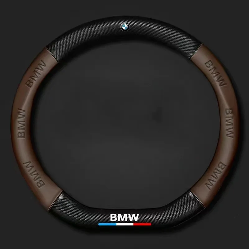 [3D ανάγλυφο λογότυπο αυτοκινήτου] Κάλυμμα τιμονιού από ανθρακονήματα Universal για όλες τις εποχές Απορροφητικά αντιολισθητικά καλύμματα λαβής για διάφορα μοντέλα