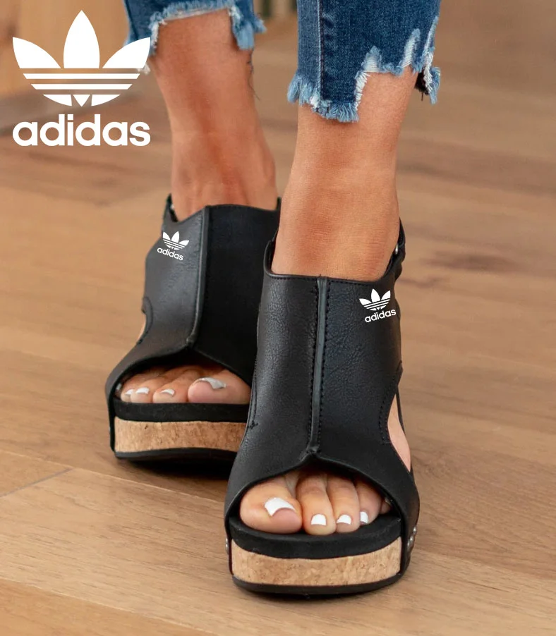 Ρωμαϊκά σανδάλια Adidas 2025, ίσιο χοντρό πάτο μεγάλα γυναικεία παπούτσια με velcro casual πέδιλα