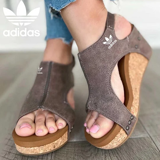 Ρωμαϊκά σανδάλια Adidas 2025, ίσιο χοντρό πάτο μεγάλα γυναικεία παπούτσια με velcro casual πέδιλα