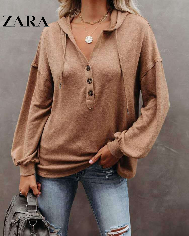 💥ZARA®🐑Φαρδύ μονόχρωμο φούτερ με κουκούλα πουλόβερ