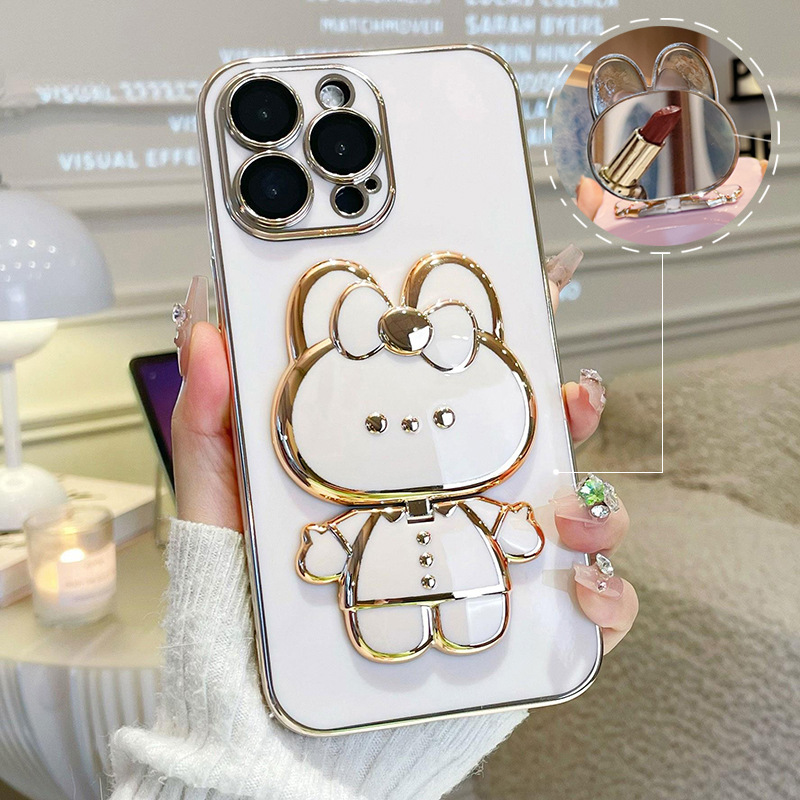 ✨📱Κατάλληλο για θήκη iPhone💍Νέα βάση κουνελιού πτυσσόμενος καθρέφτης μακιγιάζ all-inclusive επιμεταλλωμένος κατά της πτώσης