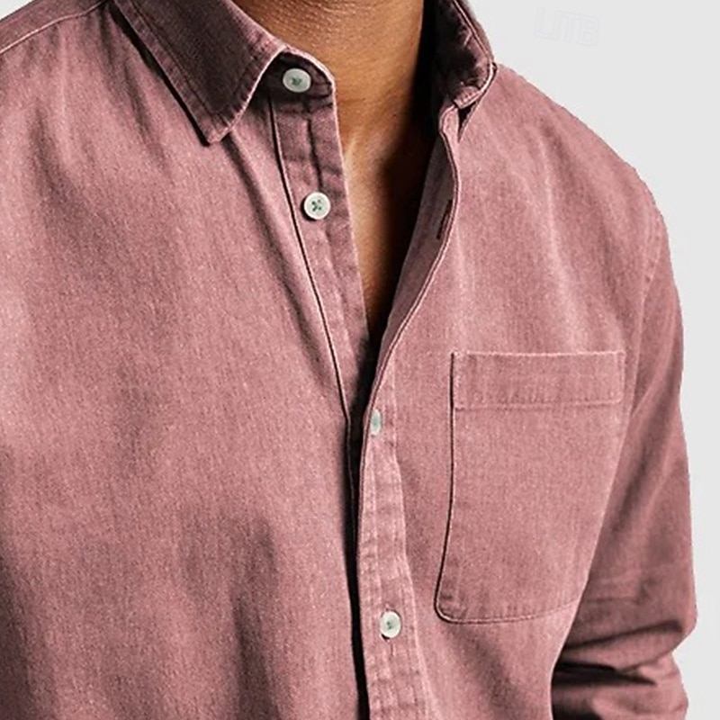 Men's Shirt Casual Shirt Button Up Shirt Black White Pink Red Navy Blue Long Sleeve Plain Lapel Casual Daily Front Pocket Clothing Apparel Elegant Fashion Casual 2025 - $20.99 &ndash;P3