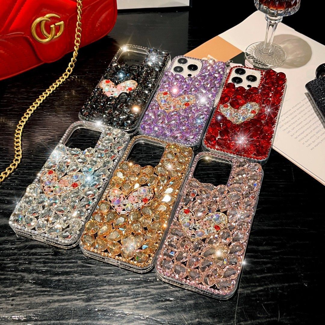 🌬📱🌈Θήκη για iPhone Luxury Love με πολύχρωμα κρύσταλλα💍Πλήρη προστατευτική θήκη με διαμάντι φλας👉