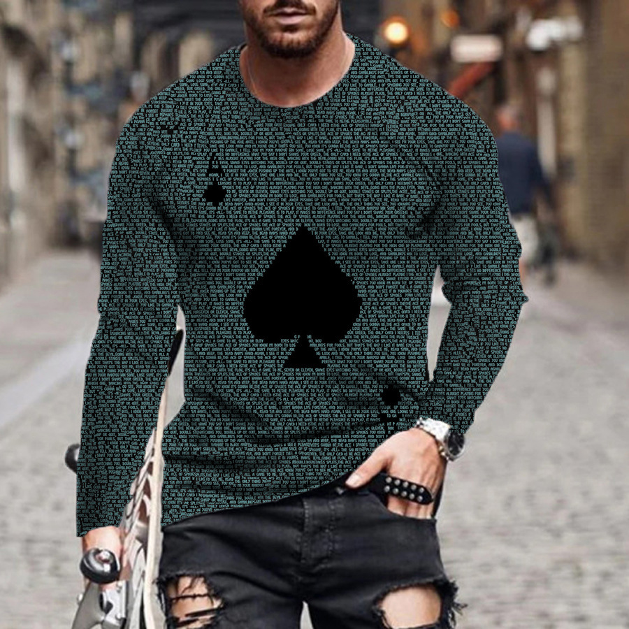 Ανδρικά must-have fashion print μακριά μανίκια, φορούν μια αίσθηση πολυτέλειας~