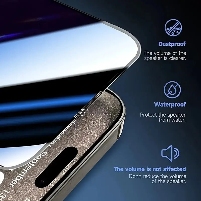 适用于 iphone 16/15/14/13/12/11/16 pro max/15 pro max/plus/mini/x/xs/xr/xs max 的 5 件全覆盖隐私屏保护膜，9h tempered glass film，动态岛兼容，防刮，防指纹，适用于手机壳，光泽屏表面，防尘扬声器，隐私防窥，玻璃保护膜，安装工具，达洛头品牌 详情 5