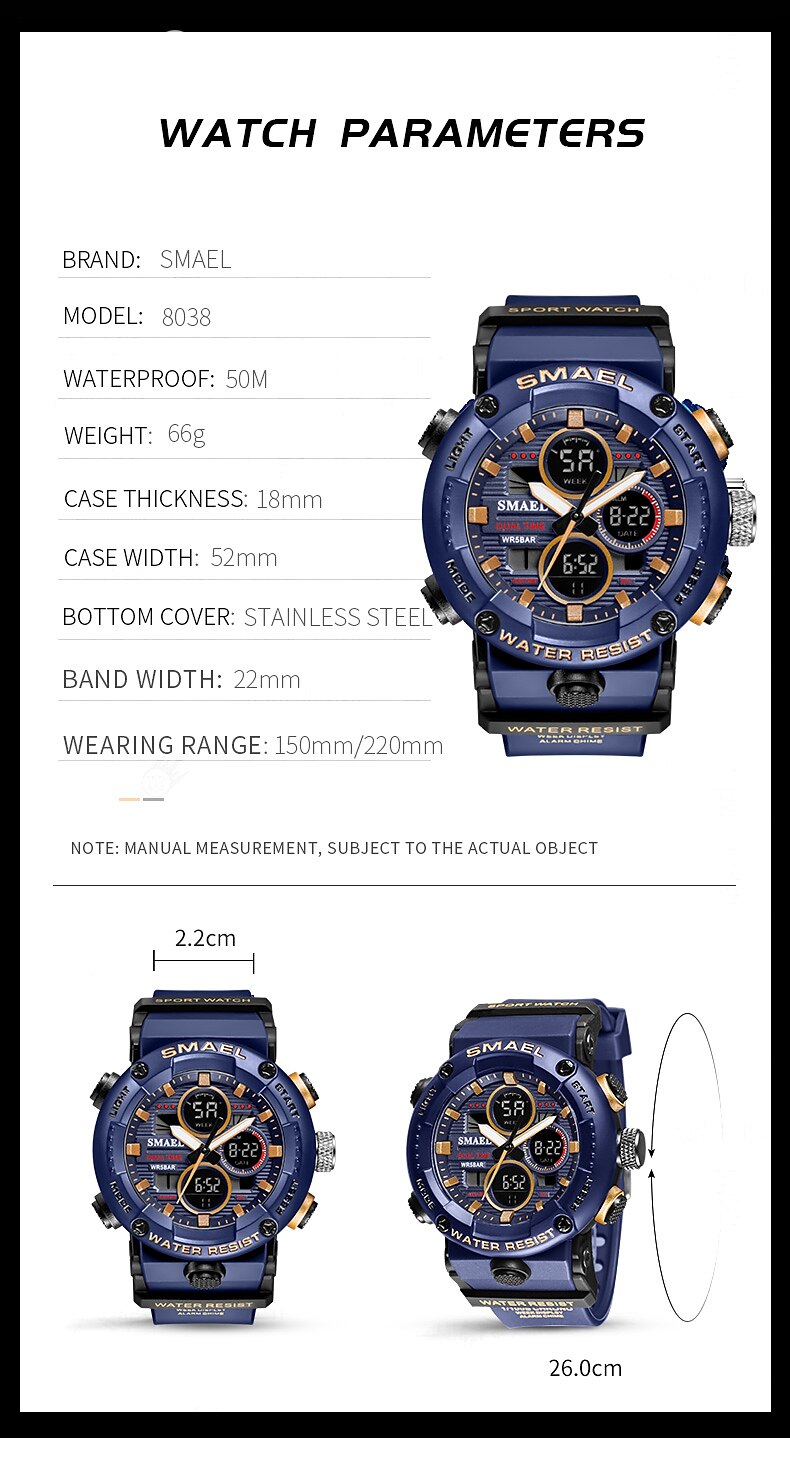 SMAEL Ceas Sport Bărbați Ceas de m&acirc;nă Impermeabil Alarma 8038 Ceas Bărbați Ceasuri Digitale Militare Militare Ceasuri Cuarț 2023 - 12,59 USD &ndash;P3
