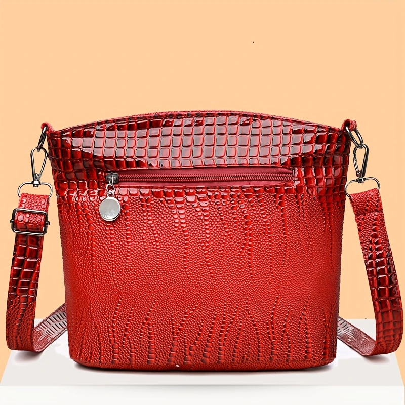 女士时尚复古鳄鱼纹斜挎包，多口袋单肩包，日常通勤马鞍包，旅行购物手拎包， 详情 9