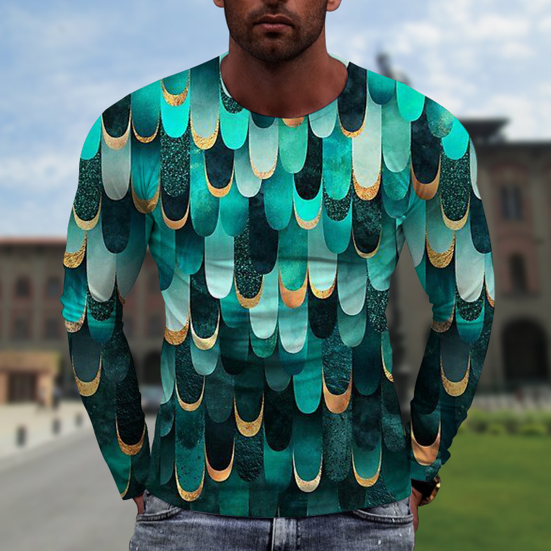 Ανδρικά must-have fashion print μακριά μανίκια, φορούν μια αίσθηση πολυτέλειας~
