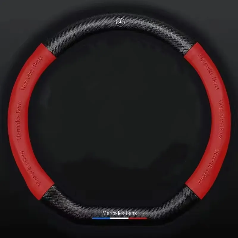 [3D ανάγλυφο λογότυπο αυτοκινήτου] Κάλυμμα τιμονιού από ανθρακονήματα Universal για όλες τις εποχές Απορροφητικά αντιολισθητικά καλύμματα λαβής για διάφορα μοντέλα
