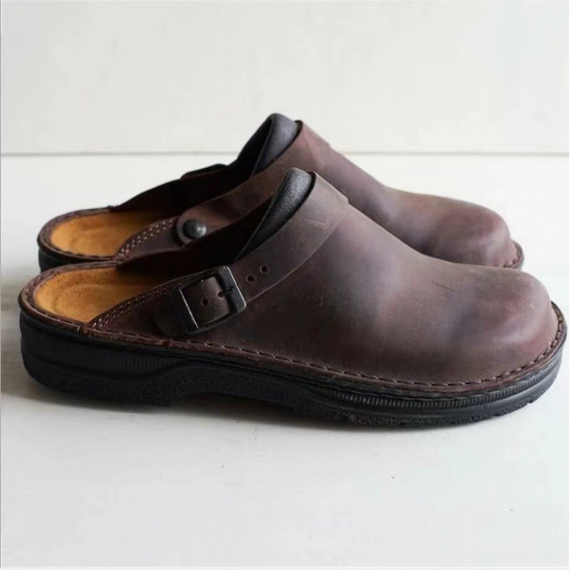 👞Το νεότερο στυλ δερμάτινων παπουτσιών.💪 Ανδρικές casual παντόφλες από γνήσιο δέρμα μεγάλου μεγέθους με μεγάλη τετράγωνη σφήνα και βαθιά σφήνα