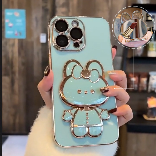 ✨📱Κατάλληλο για θήκη iPhone💍Νέα βάση κουνελιού πτυσσόμενος καθρέφτης μακιγιάζ all-inclusive επιμεταλλωμένος κατά της πτώσης