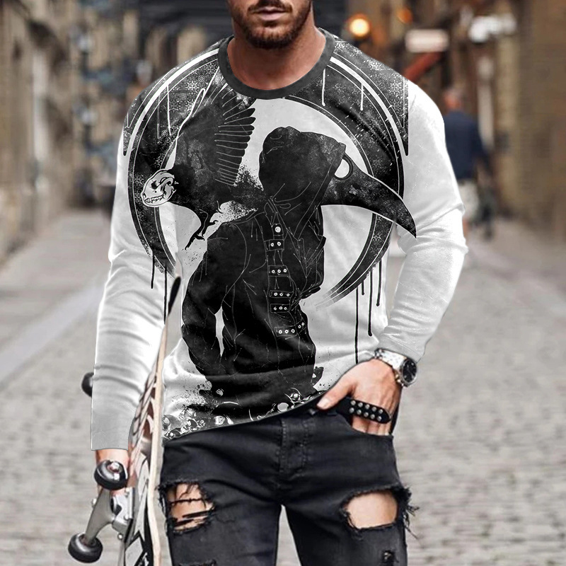 Ανδρικά must-have fashion print μακριά μανίκια, φορούν μια αίσθηση πολυτέλειας~