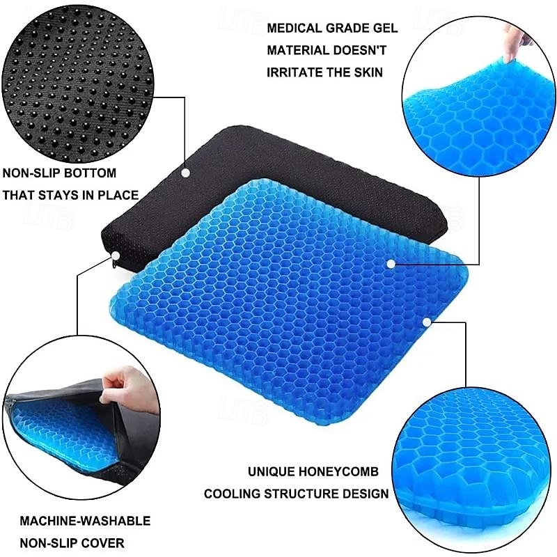 Gel Seat Cushion Cooling Thick Big Breathable Honeycomb Gel Cushion Absorbs Pressure Points With Non-Slip Cover Wheelchair Relieve Backache 2025 - $14.99 &ndash;P3