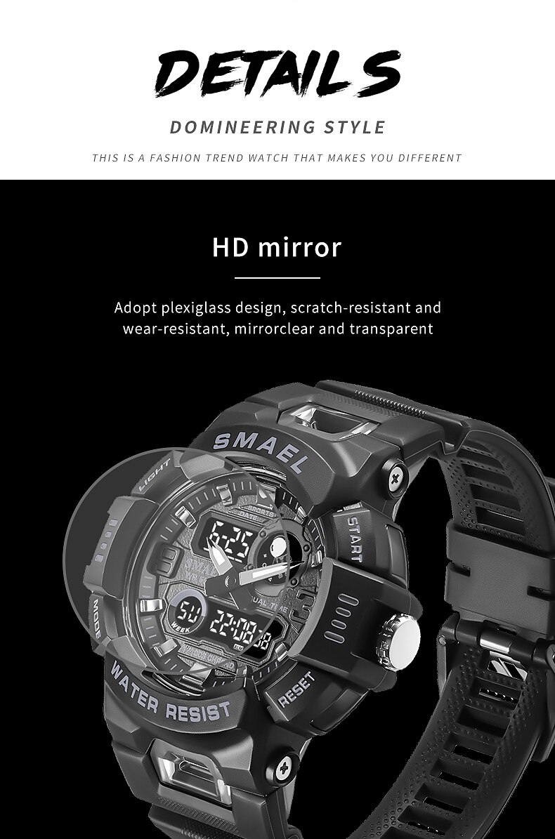 SMAEL Men Digital Watch Sports Tactical Fashion Wristwatch Luminous Stopwatch Alarm Clock Calendar Silicone Strap Watch Kids Back to School Gift 2023 - US $12.59 &ndash;P9