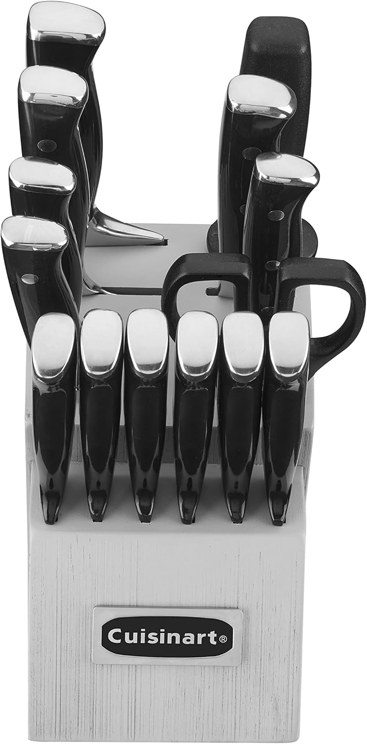 Σετ μαχαιριών Cuisinart 15 τεμαχίων με μπλοκ, από ανοξείδωτο ατσάλι υψηλής περιεκτικότητας σε άνθρακα, σφυρήλατο τριπλό πριτσίνι, λευκό, C77WTR-15P