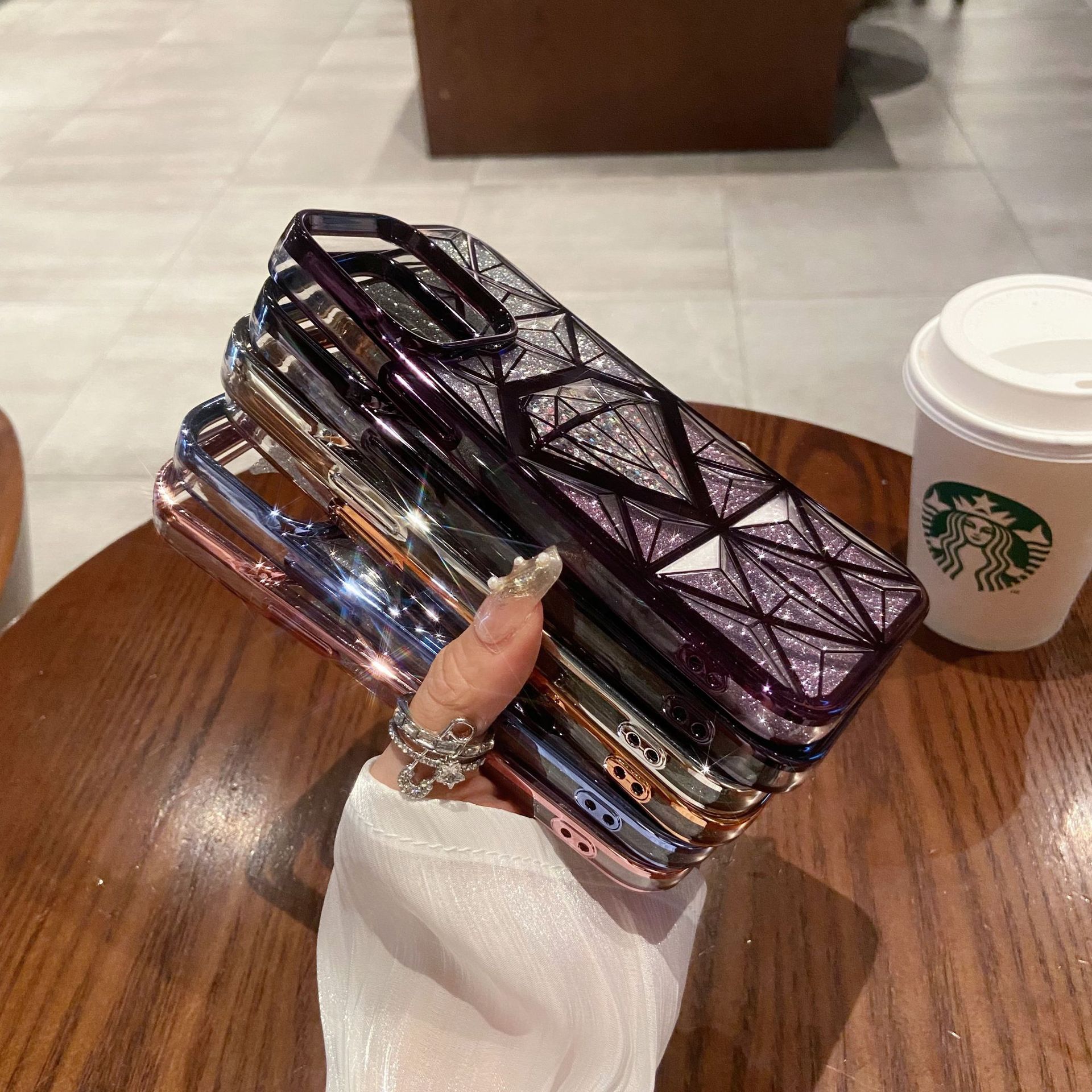 🌬🥰✨Τρισδιάστατη θήκη κινητού τηλεφώνου από διαμάντι/επιμετάλλωση κατάλληλη για iphone📱προστατευτική επίστρωση γκλίτερ ντεγκραντέ💍👉