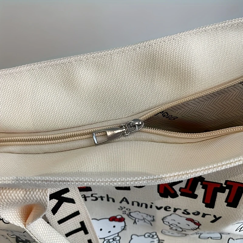 帆布手提包-大容量肩包，带可爱的猫咪设计，拉链闭合，固定肩带，粉色和黑色选项-适合购物、通勤和日常使用 详情 7