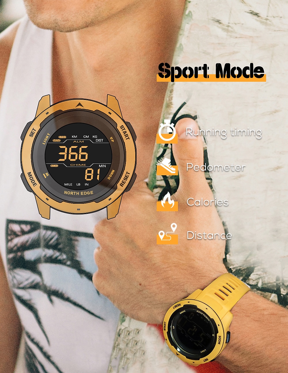 NORTH EDGE Men Digital Watch Men's Sports Watches Dual Time Pedometer Alarm Clock Waterproof 50M Digital Watch Military Clock 2023 - US $14.99 –P6