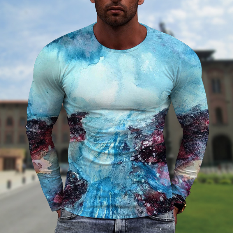 Ανδρικά must-have fashion print μακριά μανίκια, φορούν μια αίσθηση πολυτέλειας~